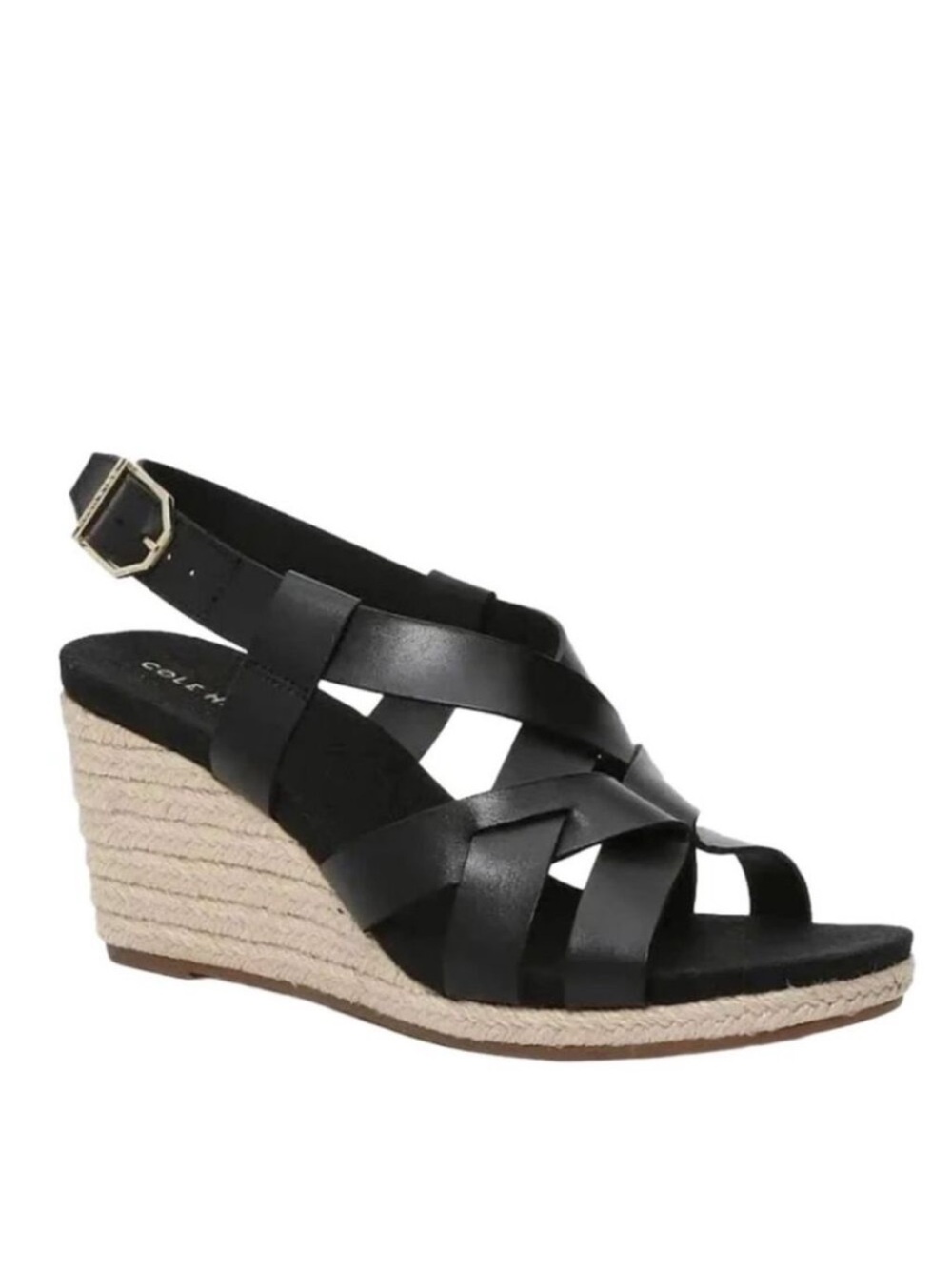 COLE HAAN Crystal Wedge Black Strappy Espadrille Sandals 10B